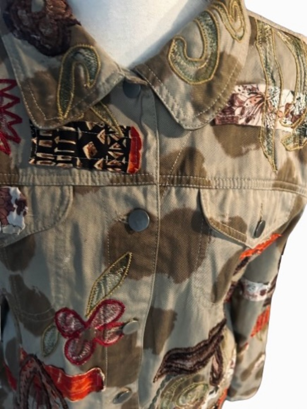 100% Cotton Vintage Embroidered BLEU BAYOU Boho Patchwork Jacket 90s Y2K Floral - Picture 14 of 16